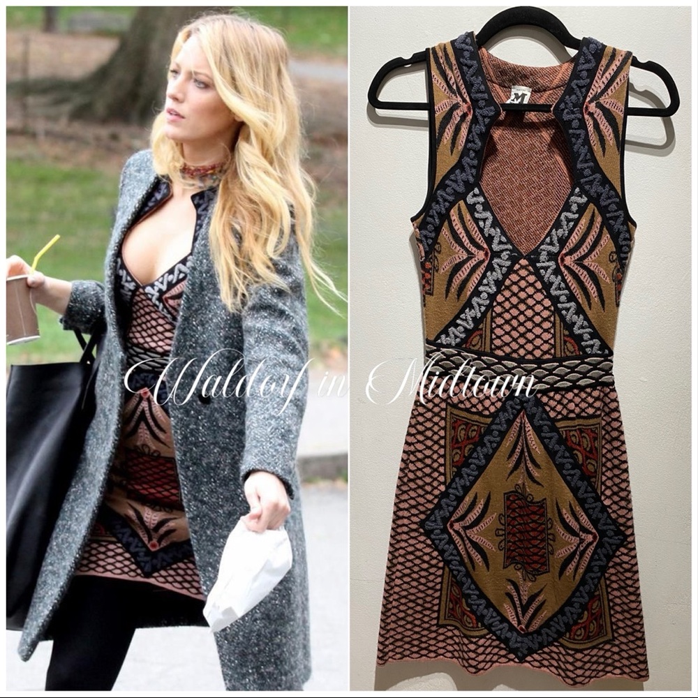 Missoni Sleeveless Geo Knit Dress in Tan, Black & Rust